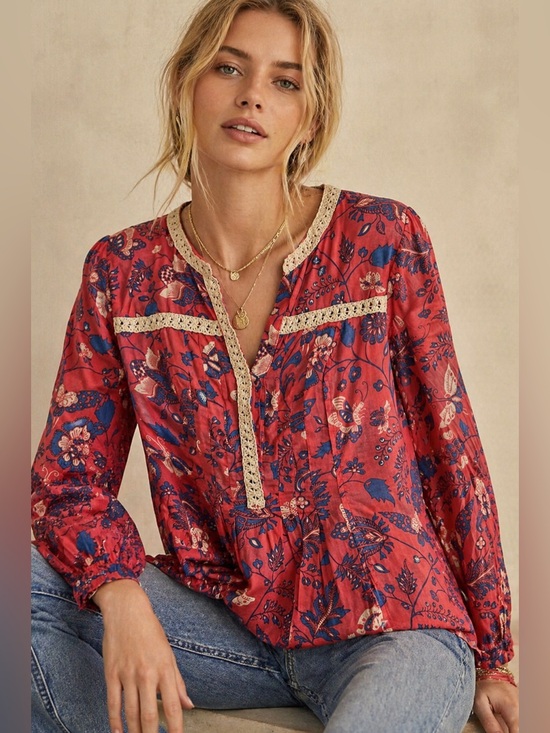 Maeve Tops - Anthro Maeve Abella Pintuck Floral Peasant Blouse Boho Top S Cottagecore